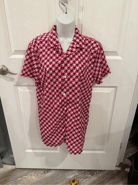 Boohoo Pink Houndstooth Short-Sleeve Button-Down Shirt